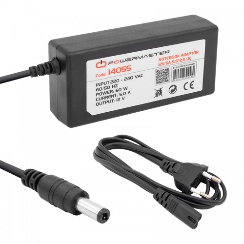 POWERMASTER PM-14055 12V 5A KABLOLU PLASTİK KASA MASAÜSTÜ ADAPTÖR 5.5 2.5 UÇ