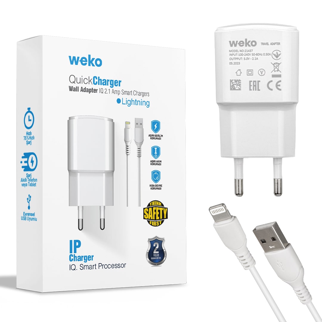 WEKO WK-21437 iPhone 2.1 Amper Lighting Ev Tipi Şarj Aleti Set