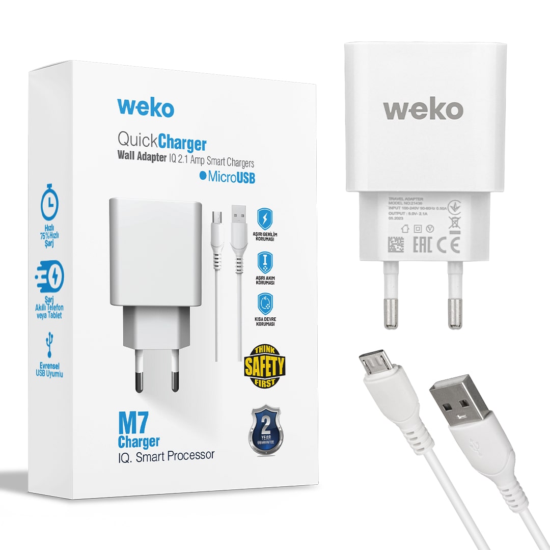 WEKO M7 2.1 Amper Micro Usb Ev Tipi Şarj Aleti SET