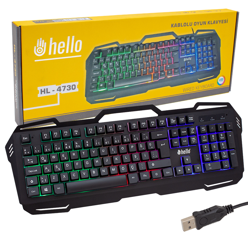 Hello HL-4730 RGB 3 Renk Oyuncu Klavyesi Metal Kasa