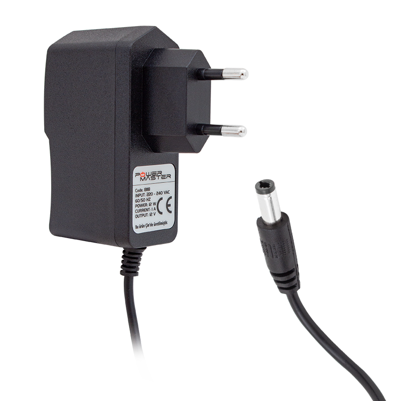 POWERMASTER PM-8118 12 Volt - 1 Amper 5.5x2.5 Uçlu Plastik Kasa Priz Tipi Adaptör