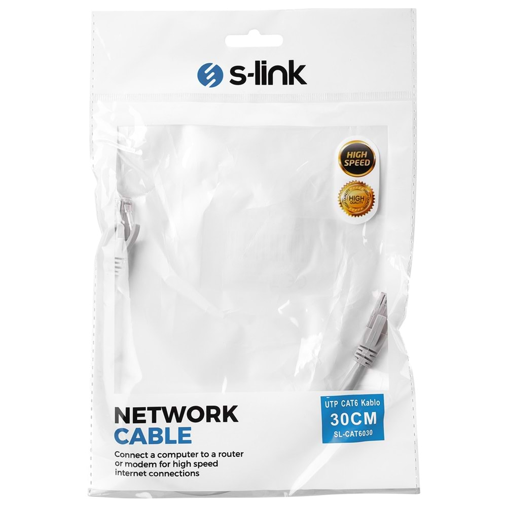 S-Link SL-CAT6030 UTP Hazır Fabrikasyon Jacklı 30 Cm Cat6 Kablo