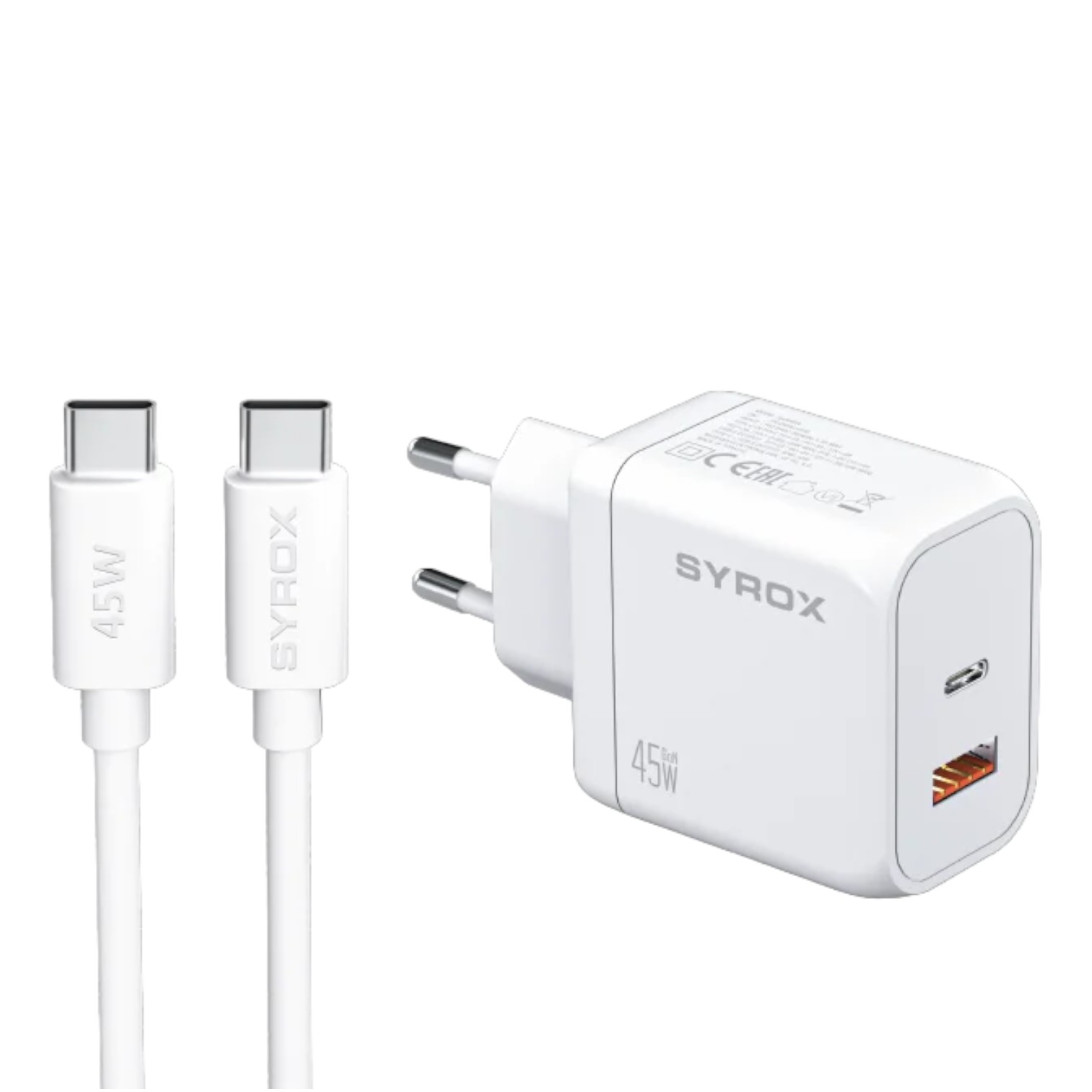 Syrox Gan45W Type-C to Type-C Süper Hızlı  Çift Çıkışlı Şarj Aleti Seti