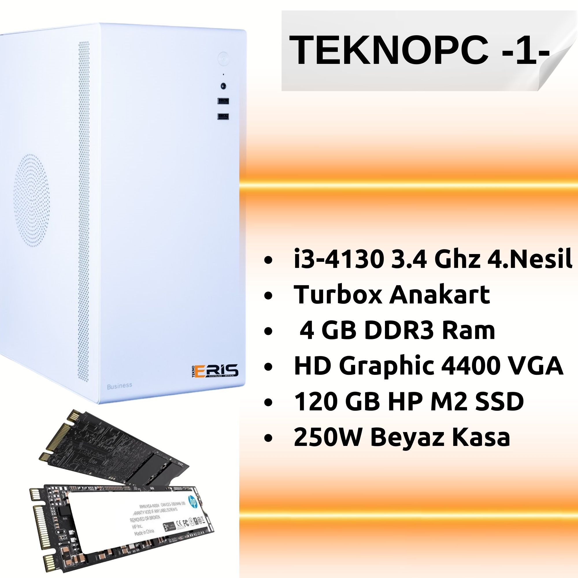 TEKNOPC 1 Ofis Bilgisayarı | Intel i3-4130 İşlemci, 4 GB DDR3 RAM, 120 GB NVMe M.2 SSD | Yüksek Performanslı Sıfır Bilgisayar